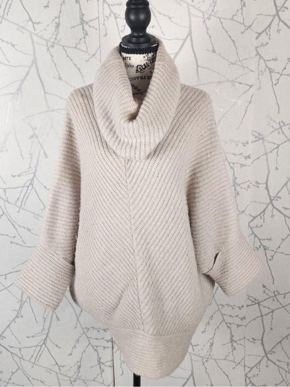 BCBG Maxazria 30% Wool Blend Cowl Neck Oversized Batwing Sweater